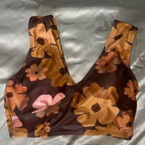 Floral Bikini Top - Brown and Pink
